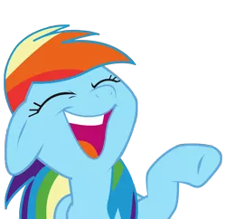 Size: 3100x3000 | Tagged: safe, artist:candy-muffin, derpibooru import, rainbow dash, pegasus, pony, friendship is magic, cute, dashabetes, eyes closed, female, floppy ears, laughing, mare, open mouth, pointing, raised hoof, simple background, smiling, solo, tooth gap, transparent background, underhoof, vector