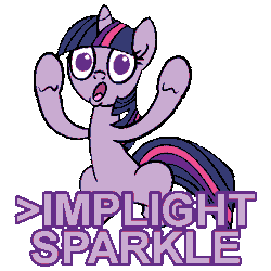 Size: 425x425 | Tagged: air quotes, animated, artist:derkrazykraut, artist:krupam, derpibooru import, edit, implying, implyra, recolor, safe, simple background, solo, text, transparent background, twilight sparkle