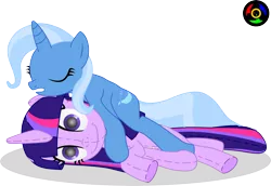 Size: 6081x4190 | Tagged: safe, artist:kyoshyu, derpibooru import, trixie, twilight sparkle, absurd resolution, doll, female, lesbian, shipping, simple background, sleeping, transparent background, twidoll, twixie, vector