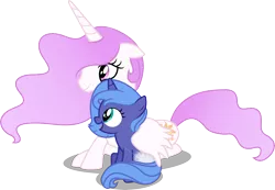 Size: 7900x5469 | Tagged: safe, artist:jordila-forge, derpibooru import, princess celestia, princess luna, alicorn, pony, absurd resolution, cutie mark, female, filly, filly celestia, filly luna, pink-mane celestia, royal sisters, simple background, sisters, transparent background, vector, winghug, woona, younger