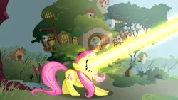 Size: 1191x670 | Tagged: dead source, safe, artist:hexagonpie, artist:saturtron, artist:silverpelt24, artist:vladimirwiktor, derpibooru import, fluttershy, rainbow dash, eye beams, hyper beam, lasershy, optic blast, the stare, this will end in tears and/or death