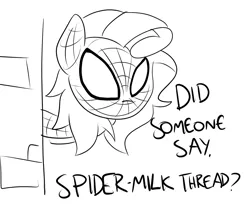 Size: 2400x2000 | Tagged: safe, artist:killryde, derpibooru import, oc, oc:milky way, pony, crossover, female, mare, monochrome, spider-man, spider-milk