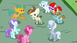 Size: 1280x720 | Tagged: colt, cotton cloudy, derpibooru import, featherweight, filly, foal, liza doolots, petunia, ponyville confidential, ruby pinch, safe, screencap, silver spoon, snails, snips, tootsie flute, twist