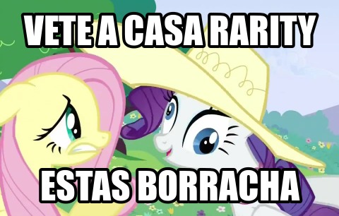 Size: 480x306 | Tagged: derp, derpibooru import, drunk, fluttershy, hat, rarity, safe, spanish