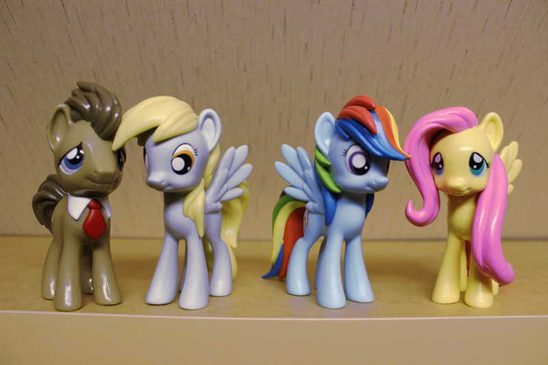 Size: 1200x800 | Tagged: safe, derpibooru import, derpy hooves, doctor whooves, fluttershy, rainbow dash, time turner, pegasus, pony, female, funko, irl, mare, photo, toy