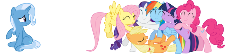 Size: 1500x348 | Tagged: applejack, artist needed, artist:sofunnyguy, cute orgy, derpibooru import, edit, fluttershy, mane six, pinkie pie, rainbow dash, rarity, rejected, rejection, sad, safe, simple background, transparent background, trixie, twilight sparkle, vector