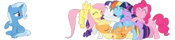 Size: 1500x348 | Tagged: applejack, artist needed, artist:sofunnyguy, cute orgy, derpibooru import, edit, fluttershy, mane six, pinkie pie, rainbow dash, rarity, rejected, rejection, sad, safe, simple background, transparent background, trixie, twilight sparkle, vector