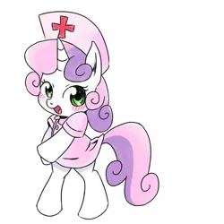 Size: 800x800 | Tagged: safe, artist:30clock, derpibooru import, sweetie belle, pony, bipedal, cap, cute, diasweetes, hat, nurse, pixiv, solo