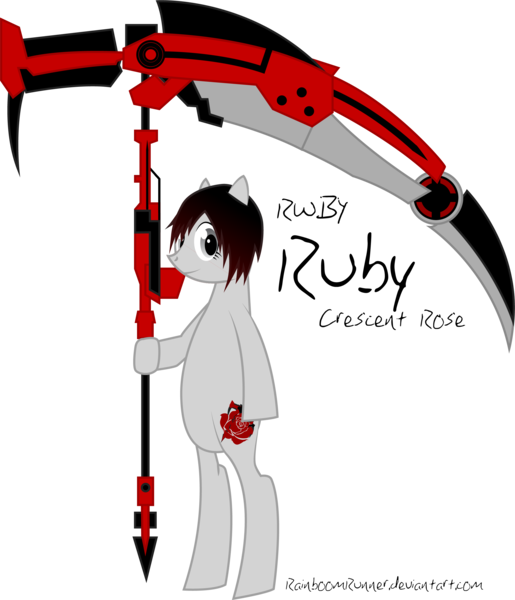 Size: 2409x2805 | Tagged: artist:rainboomrunner, crescent rose, fanart, ponified, roosterteeth, ruby rose, rwby, safe, scythe, simple background, sniper, solo, transparent background, trickshot, vector