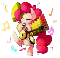 Size: 1970x1895 | Tagged: safe, artist:maren, derpibooru import, pinkie pie, earth pony, pony, swarm of the century, accordion, banjo, bipedal, cute, cymbals, diapinkes, eyes closed, female, harmonica, mare, music notes, musical instrument, one-pony band, playing, puffy cheeks, simple background, solo, sousaphone, tambourine, transparent background