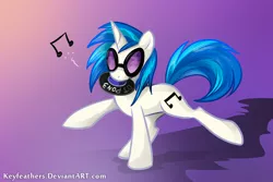Size: 900x600 | Tagged: artist:keyfeathers, cute, derpibooru import, mouth hold, record, safe, solo, vinyl scratch