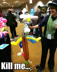 Size: 500x630 | Tagged: balloon, balloon animal, derpibooru import, discord, image macro, irl, photo, pinkie pie, safe