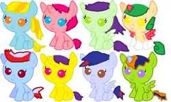 Size: 665x400 | Tagged: safe, artist:rongothepony, derpibooru import, oc, unofficial characters only, alicorn, earth pony, pegasus, pony, unicorn, adoptable, alicorn oc, babies
