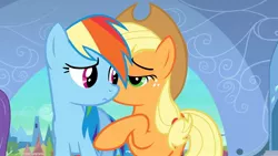 Size: 1920x1080 | Tagged: applejack, crystal empire, derpibooru import, not what it looks like, out of context, rainbow dash, safe, screencap, the crystal empire