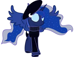 Size: 900x689 | Tagged: safe, artist:cool77778, derpibooru import, princess luna, beret, clothes, simple background, solo