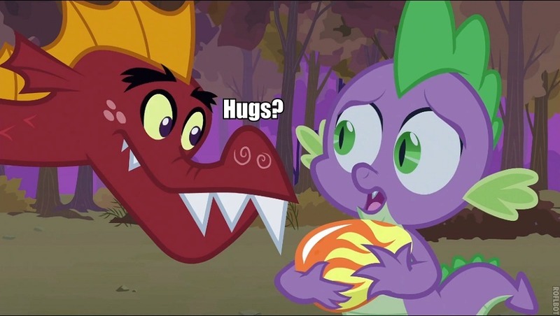 Size: 960x542 | Tagged: safe, derpibooru import, edit, edited screencap, screencap, garble, spike, dragon, dragon quest, egg, eyes, faic, hilarious in hindsight, hug