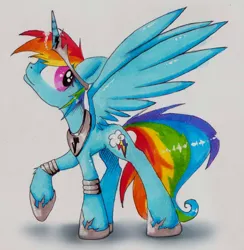 Size: 977x1000 | Tagged: safe, artist:kairaanix, derpibooru import, rainbow dash, alicorn, pony, alicornified, race swap, rainbowcorn, solo