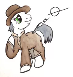 Size: 574x600 | Tagged: artist:blazang, derpibooru import, fallout equestria, oc, oc:prodigious peddler, safe, solo, tales of a junk town pony peddler, traditional art, unofficial characters only