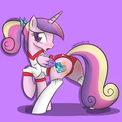 Size: 1000x1000 | Tagged: artist:pijinpyon, blushing, clothes, derpibooru import, female, gym uniform, lovebutt, outfit, plot, ponytail, princess cadance, socks, solo, solo female, spanking, sports panties, suggestive, teen princess cadance