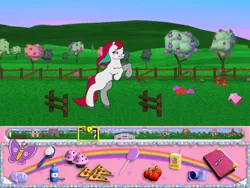 Size: 800x600 | Tagged: butterfly, derpibooru import, farm, g2, jumping, my little pony friendship gardens, oc, pc game, rainbow, safe, video game