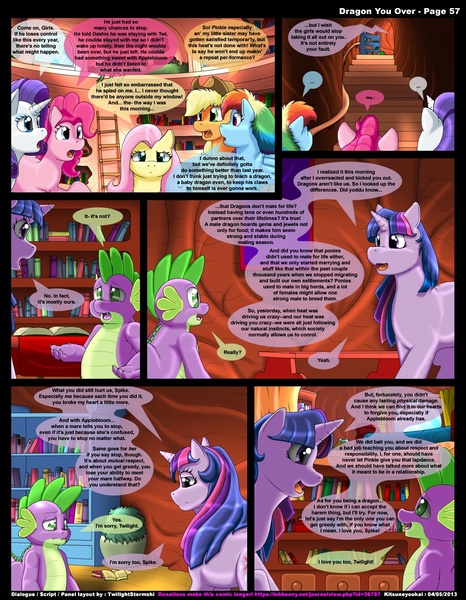 Size: 1165x1500 | Tagged: applejack, artist:kitsuneyoukai, comic, comic:dragon you over, derpibooru import, fluttershy, pinkie pie, rainbow dash, rarity, safe, spike, twilight sparkle