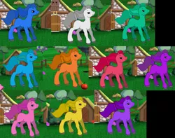 Size: 947x745 | Tagged: safe, derpibooru import, oc, pony, blue, colors, dark blue, g2, gray, green, light blue, my little pony friendship gardens, orange, pc game, pink, purple, rainbow, red, video game, white, yellow