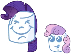 Size: 440x334 | Tagged: bite mark, derpibooru import, fluffy puff marshmallows, homestar runner, literal, marshie, marshmallow, nibbling, rarity, rarity is a marshmallow, safe, sweetie belle, sweetie belle is a marshmallow too