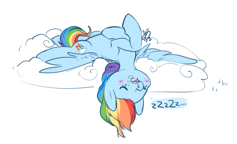 Size: 1022x621 | Tagged: artist:clovercoin, artist:mocha, artist:nea, cloud, derpibooru import, drool, on back, open mouth, rainbow dash, safe, sleeping, zzz