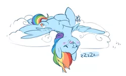 Size: 1022x621 | Tagged: artist:clovercoin, artist:mocha, artist:nea, cloud, derpibooru import, drool, on back, open mouth, rainbow dash, safe, sleeping, zzz