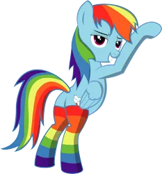 Size: 5836x6271 | Tagged: absurd resolution, artist:mrcabezon, bedroom eyes, clothes, derpibooru import, female, rainbow dash, rainbow socks, show accurate, simple background, socks, solo, solo female, striped socks, suggestive, transparent background, vector