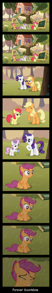Size: 1024x5675 | Tagged: abandoned, apple bloom, applejack, artist:iamcommando13, book, cloud, clubhouse, collaboration, crusaders clubhouse, cutie mark crusaders, derpibooru import, edit, forever alone, grass, hat, meme, rain, rarity, sad, safe, scootalone, scootaloo, sweetie belle, tree