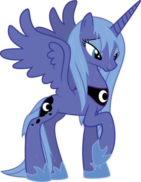 Size: 3731x4805 | Tagged: artist:rusilis, derpibooru import, princess luna, raised hoof, s1 luna, safe, simple background, solo, wet mane