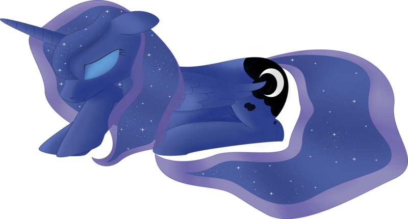 Size: 4699x2527 | Tagged: artist:rusilis, derpibooru import, eyes closed, eyeshadow, floppy ears, frown, princess luna, prone, sad, safe, simple background, solo