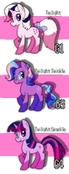 Size: 700x1774 | Tagged: artist:shufflestripes, comparison, dead source, derpibooru import, g1, g1 to g4, g3, g3 to g4, generation leap, safe, twilight sparkle, twilight twinkle