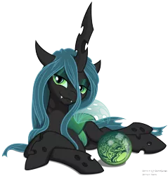 Size: 4690x4900 | Tagged: :3, absurd resolution, artist:kp-shadowsquirrel, artist:yanoda, bedroom eyes, changeling, changeling queen, derpibooru import, fangs, female, looking at you, prone, queen chrysalis, safe, seductive, simple background, smiling, solo, transparent background