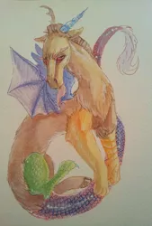 Size: 854x1262 | Tagged: artist:busoni, derpibooru import, discord, painting, safe, solo, traditional art, watercolor painting