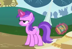 Size: 707x488 | Tagged: safe, derpibooru import, screencap, amethyst star, mare do well, pony, unicorn, the mysterious mare do well, amethyst star is not amused, angry, background pony, female, frown, glowing horn, horn, jar, levitation, magic, magic aura, mare, peanut butter, solo, telekinesis, upset