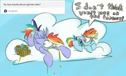 Size: 1000x609 | Tagged: artist:cider, ask cider dash, derpibooru import, rainbow blaze, rainbow dash, safe, vomit