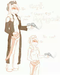 Size: 4000x5000 | Tagged: anthro, applejack, artist:devious-stylus, artist:sky bound, artist:yourself, breasts, busty applejack, clothes, coat, cowboy hat, eyepatch, fanfic, gun, hat, semi-grimdark, shirt, stetson, sword, trenchcoat, undershirt