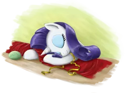 Size: 2922x2170 | Tagged: artist:otakuap, derpibooru import, fabric, measuring tape, rarity, safe, sleeping, solo