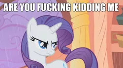 Size: 842x467 | Tagged: are you fucking kidding me, derpibooru import, image macro, meme, rarity, safe, vulgar