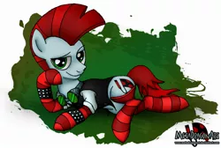 Size: 2156x1452 | Tagged: safe, artist:metadragonart, derpibooru import, oc, unofficial characters only, earth pony, pony, clothes, mohawk, socks, solo, striped socks