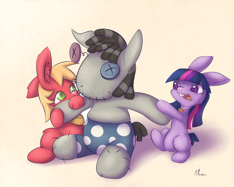 Size: 1250x1000 | Tagged: artist:alasou, big macintosh, bunnified, bunny sparkle, derpibooru import, necklace, rabbit, safe, smarty pants, species swap, twilight sparkle