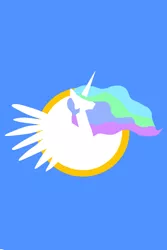 Size: 640x960 | Tagged: safe, derpibooru import, princess celestia, alicorn, pony, blue background, circle, female, hooves, horn, iphone wallpaper, lineless, mare, minimalist, simple background, solo, spread wings, wings