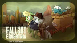 Size: 1280x720 | Tagged: artist:madmax, derpibooru import, fallout equestria, fedora, gun, hat, oc, oc:dreamer, oc:prodigious peddler, oc:sun beam, safe, tales of a junk town pony peddler, unofficial characters only, wasteland