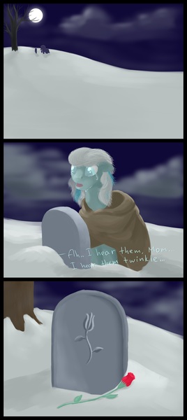 Size: 1664x3728 | Tagged: artist:badunius, crying, death, derpibooru import, grave, gravestone, moon, night, oc, oc:primrose, oc:snowdrop, older, rose, sad, safe, snow, solo, tree, unofficial characters only