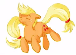 Size: 525x382 | Tagged: safe, artist:eifi--copper, derpibooru import, applejack, earth pony, pony, eyes closed, simple background, smiling, solo, white background