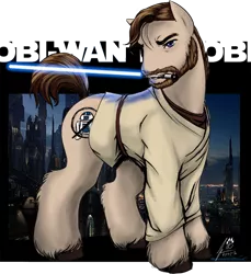 Size: 500x546 | Tagged: artist:mu, derpibooru import, jedi, lightsaber, obi wan kenobi, ponified, safe, star wars