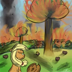 Size: 894x894 | Tagged: applejack, artist:speccysy, fire, parody, safe, solo, sweet apple acres, there will be blood