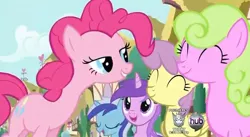 Size: 618x339 | Tagged: a friend in deed, amethyst star, bedroom eyes, daisy, flower wishes, hub logo, minuette, out of context, parasol, pinkie pie, safe, screencap, smile song, transformers